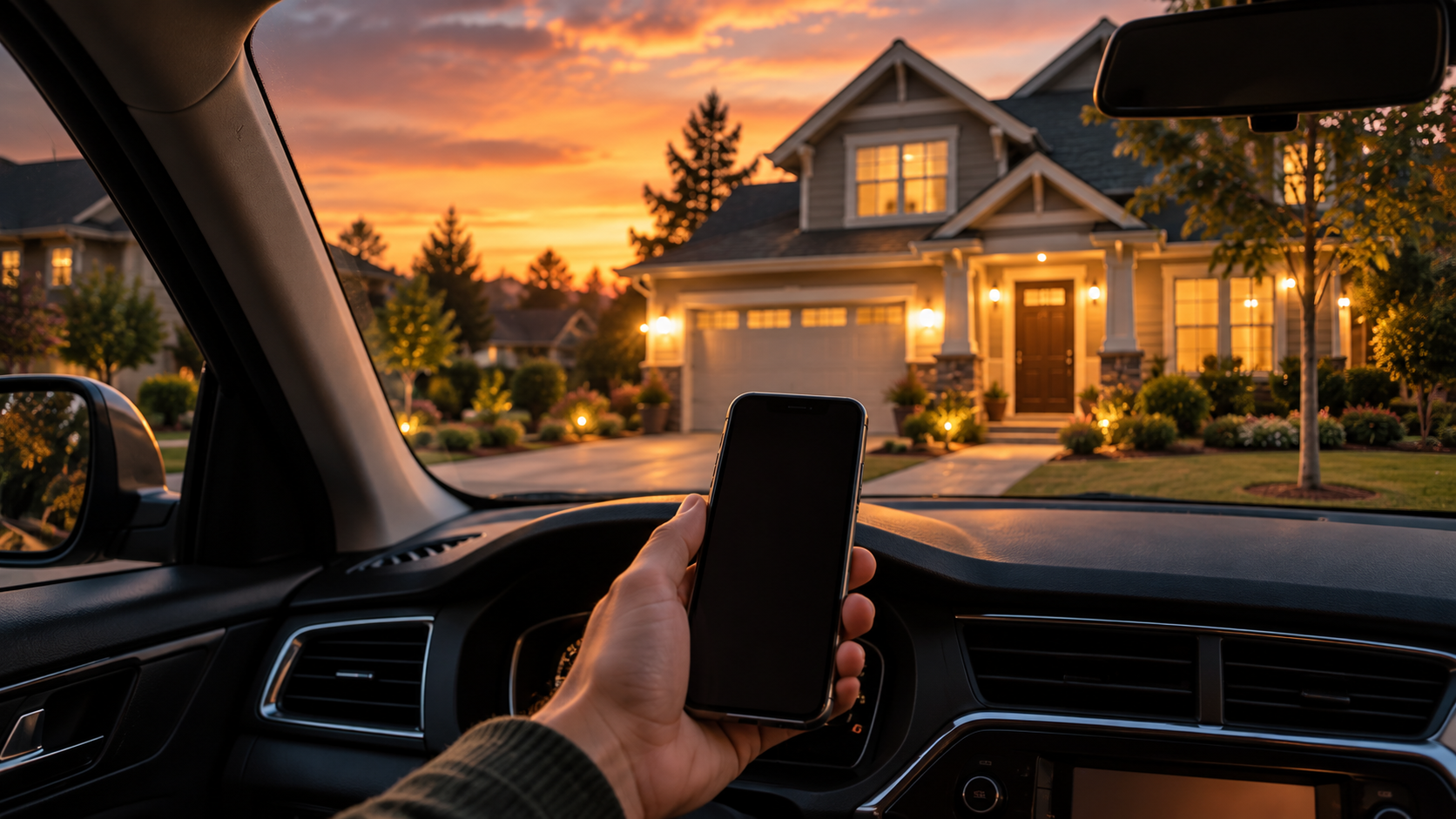Capturing tour notes from a parked car at dusk