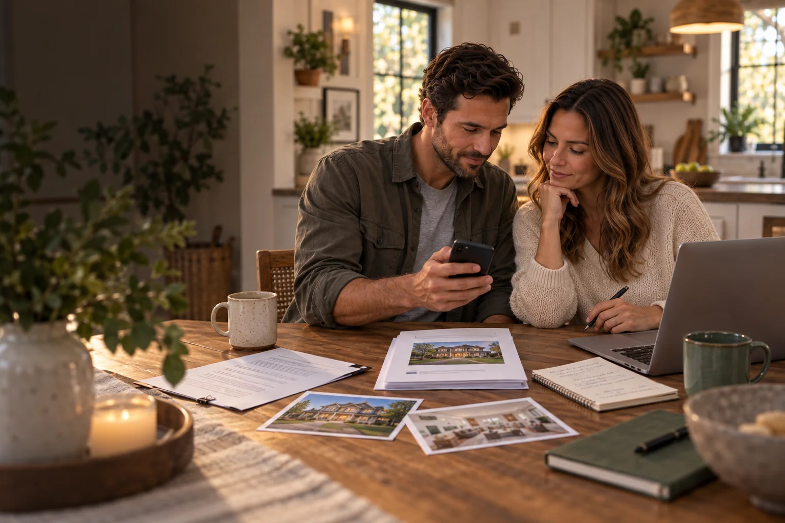 Couple bringing listings, email, documents, photos, and notes into one buyer brief