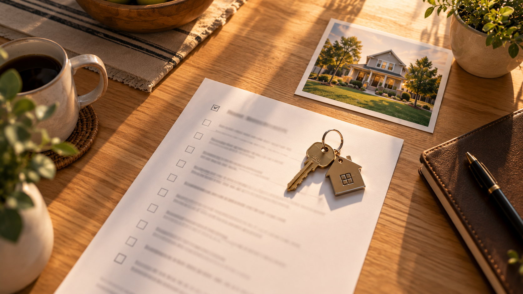 Shared question list and house keys on the table